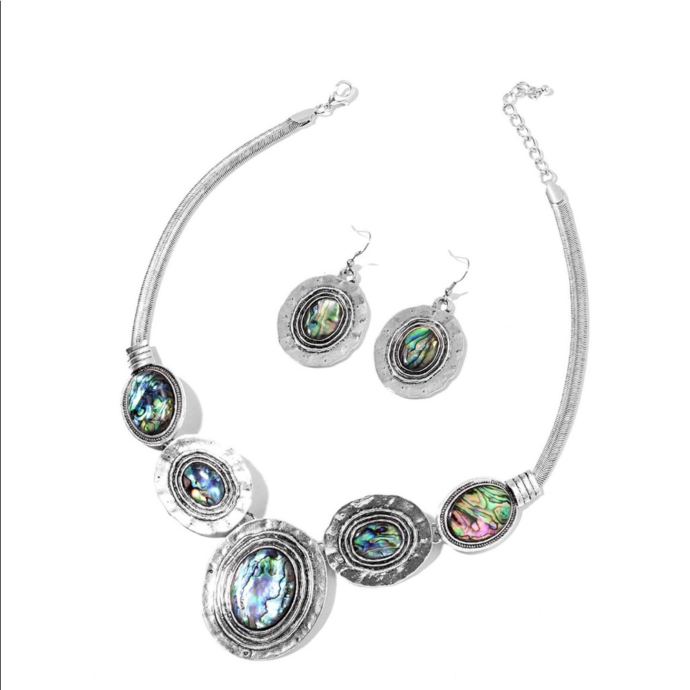 New Abalone Earrings & Necklace Pendant 18”